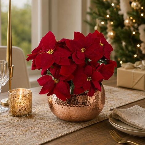 Pack of 7545 Artificial Christmas Poinsettias Copper Curve Planter (1/5)
