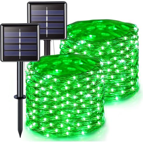2PCS 15m 150 LED extérieure solaire Fairy Tale light avec 8 modes imperméable à l'eau décoratif cuivre fil lumière pour jardin arbre Noël (Vert) (1/5)