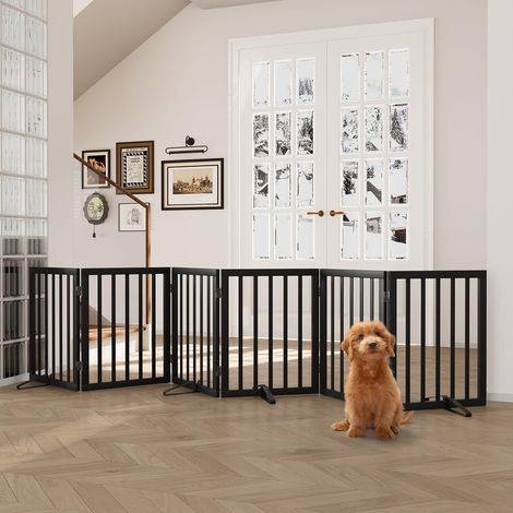 Barrière de Sécurité Chien en Bambou Pliable Grille de Protection Modulable pour Animaux Domestiques Chiots Portillon Enclos Intérieur avec Pieds de Support Noir 110 Pouces (1/5)
