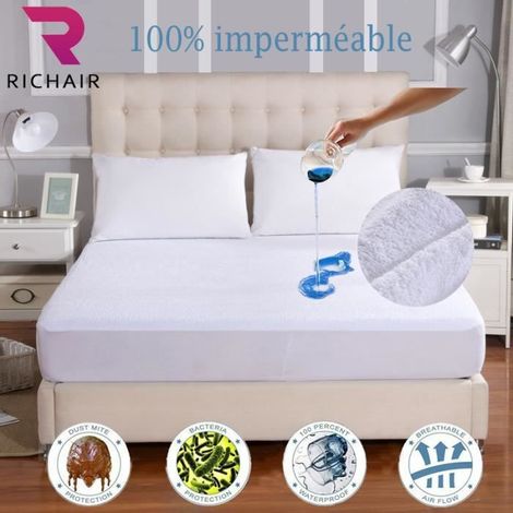 Protège Matelas imperméable 160 x 200 cm hauteur 30cm Drap Housse Hypoallergénique, Hautement Respirant,Anti-Bactérien RICHAIR by H (1/4)