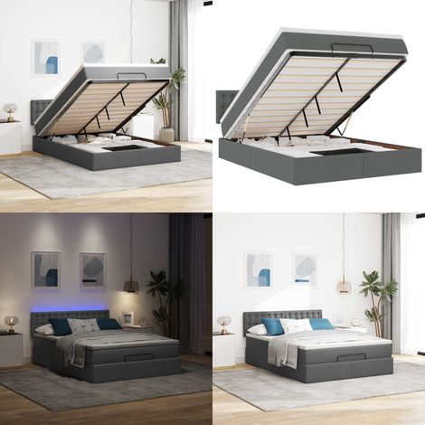 vidaXL Ottomane Bett mit Matratze & LEDs Dunkelgrau 140x190 cm Stoff (1/5)