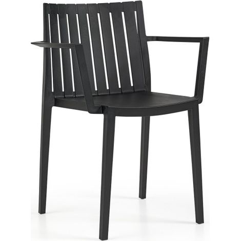 [JAMAIS UTILISE] Lot de 4 Chaises de Jardin avec Accoudoirs en Résine Gris Anthracite - ELITE A (1/5)