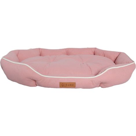 Lit pour chien forme yuanbao ovale rose en daim 70×50×13cm, antidérapant, toutes saisons, pour chiens de taille moyenne (1/5)