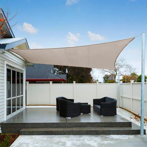 Voile d'ombrage triangulaire imperméable 5 x 5 x 7 m, protection UV pour terrasse et jardin, couleur taupe