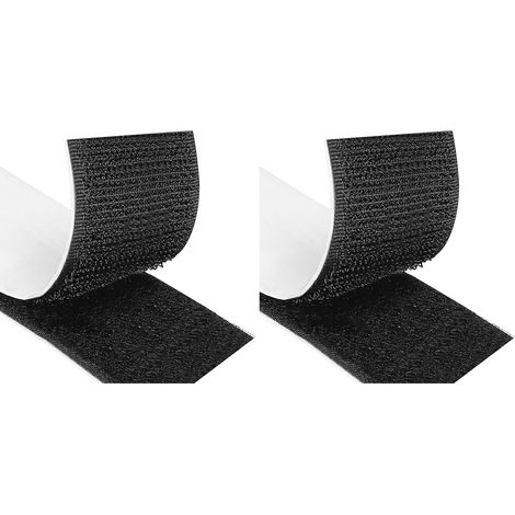Scratch Autocollant Double Face, 5 Mètre 50 mm Rubans Adhésifs, Bande Agrippantes Adhésives Avec Crochets Et Boucles (50 mm x 5 m, Noir) (Lot de 2)