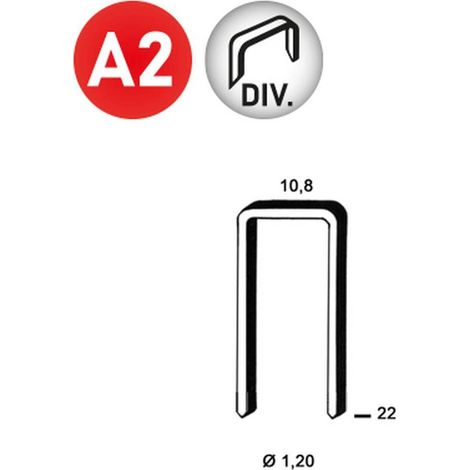 2 400 Agrafes Gb-22 - Galvanisées Résinées - 10.8x22x1.2 mm - D-Work