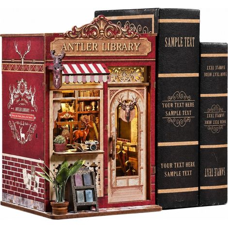 Kit de maisonnette en bois à monter soi-même, bibliothèque en bois de cerf, paysage miniature, à assembler à la main (1/4)