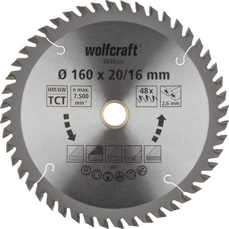 Wolfcraft Kreissägeblatt 160 x 20/16 mm 48 Zähne Hartmetall Kreissägeblatt (1/2)