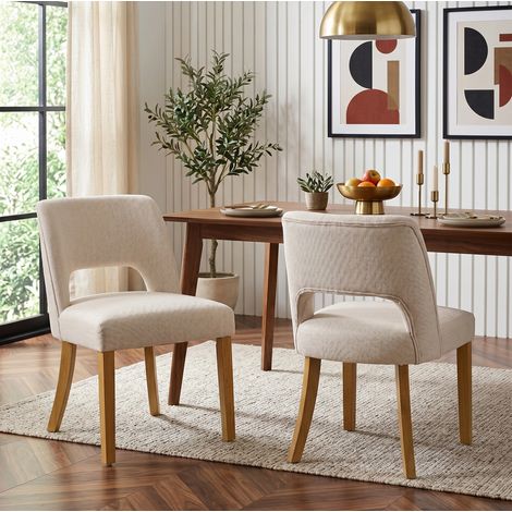 Silla comedor tapizada beige con patas de madera natural OKMYHOME (1/5)