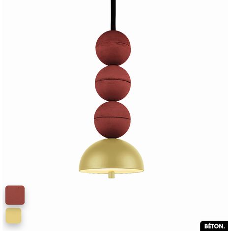 Lampe de suspension en béton - BOSFOR CONCRETE TERRE ROUGE - CITRON 3 BALLES LED 14W (1/2)