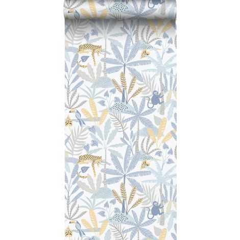 papier peint animaux de la jungle bleu, gris et jaune  - Sanders & Sanders (1/5)