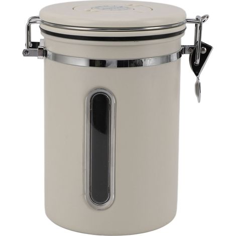 Boîte à café 1800 ml en acier inoxydable 304 avec fenêtre et aération unidirectionnelle, cuillère incluse, récipient hermétique pour grains de café, beige (1/5)
