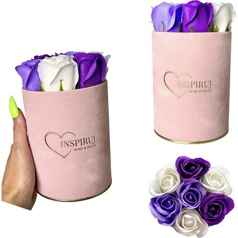 Flowerbox Inspiruj - Scatola rosa con rose di sapone - n. 7 mix viola (1/5)