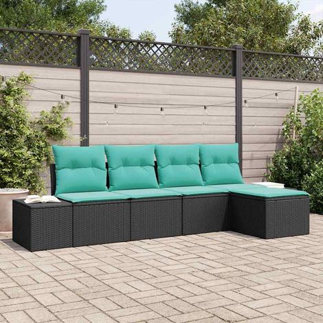 Teenpull – Sofa Set 5 Stk. Schwarz [Synthetisch]: Poly Rattan (1/5)