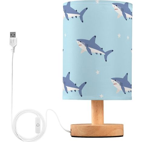 Cartoon Bleu Requin Étoile Océan Chambre Lampes de Table Bébé (1/5)