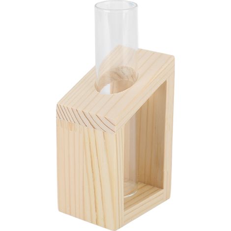 Reagenzglas-Pflanzvase, einfache Glasvase, Dekoration mit Holzrahmen, Hydrokultur-Pflanzgefäß, Heimdekoration, Schreibtischdekoration, einzelnes Reagenzglas (1/5)