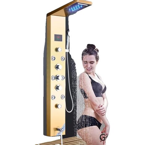 Duschpaneel, integriertes LED-Licht, Körpermassage-Düsen, Gold 8009 (1/2)
