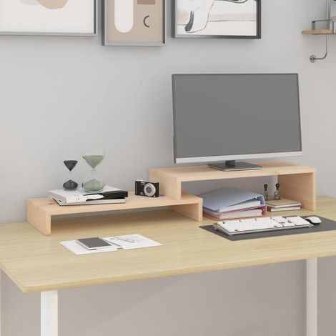 Support de moniteur - Réhausseur d'écran (52-101)x22x14 cm Bois de pin solide BV292259 - BonneVie (1/5)