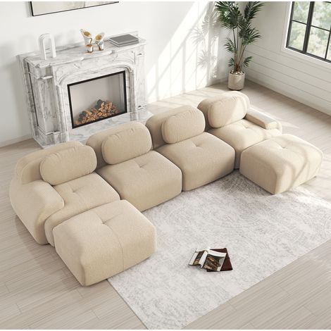 Modulares Ecksofa 388x178x75 cm Beige Cord mit rahmenlosem Design und montagefreier Nutzung (1/5)