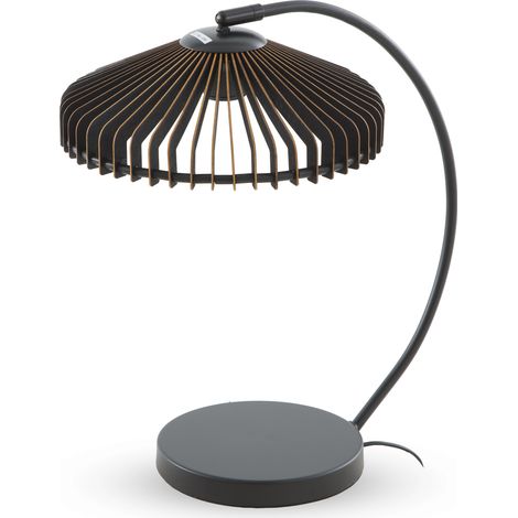 Lampe de table en contreplaqué noir avec pied en métal noir (1/3)