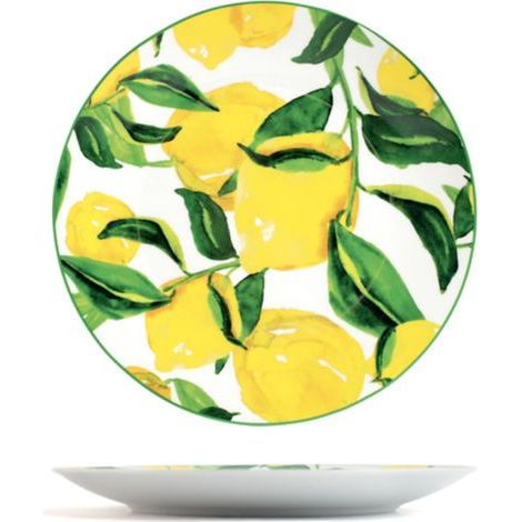Lot de 6 assiettes plates en porcelaine 26,7 cm – Motif Limoni méditerranéen – Résistantes et élégantes – Entretien facile lave-vaisselle – H&H