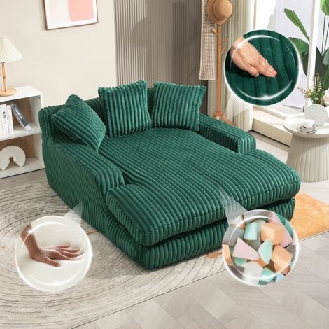 Chaise longue 125x155x63 cm verde esmeralda, 3 cojines, terciopelo acanalado, sin montaje MEUBLIV (1/5)