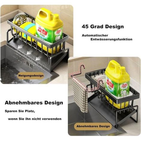 Organisateur D'évier - Acier Inoxydable - Bac D'écoulement Automatique - Pour Porte-éponge Et Porte-serviettes - 1 Pièce (1/5)