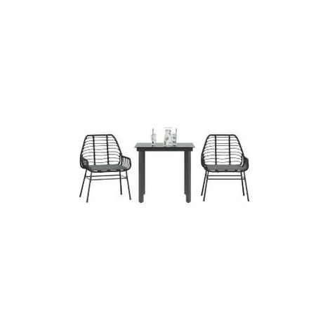 Ensemble à manger de jardin et coussins 3 pcs noir rotin verre (1/5)