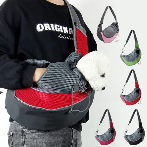 Sling Pet Carrier Justerbar Vadderad Axelrem Andningsbar Transportväska För Utomhuspromenader SAPPHIRE BLUE Grande taille (1/2)