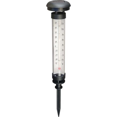 Solar-Thermometer Celsius, LED, Gartenstecker, für den Außenbereich, silberfarben, Dämmerungssensor, warmweiß, 57,5 cm (1/5)