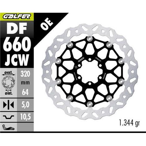 DISQUE DE FREIN AVANT GALFER APRILIA BENELLI BIMOTA CAGIVA DUCATI KTM, MOTO GUZZI YAMAHA (320X64X5) (FLOTTANT)