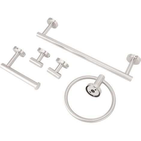 Set barres serviettes inox papier toilette crochet – Salle de bain 5 pièces argent brossé, salle de bain (1/3)