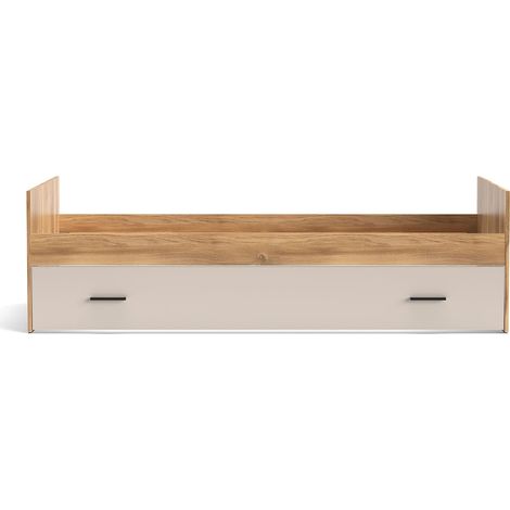 Lit simple 90x190 avec tiroir coloris Beige/chêne Mauvella - Longueur 202,6 x Hauteur 58 x Profondeur 98 cm (1/3)