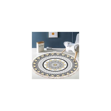 Tapis rond à franges, tapis rond en coton lavable et antidérapant, petit tapis rond tissé pour chambre d'enfant balcon (tapis rond 60 cm)