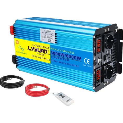 Inversor, conversión de energía eficiente, compatibilidad versátil, potencia máxima de 6000 W (a), Europa (e), CC 12 V (b), CA 220 V-240 V (e) (1/2)