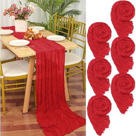 6er Set Tischläufer Rot 55x300cm Gaze Stoff Rustikal Boho für Hochzeiten