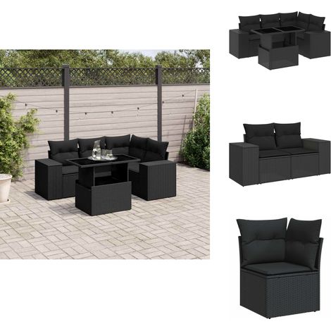 Salon de jardin 5 pcs avec coussins noir résine tressée - Ensemble Salon De Jardin - Meuble Extérieur - Jardin Design - Mobilier Résistant Aux Intempéries - Chaise Lounge (1/5)