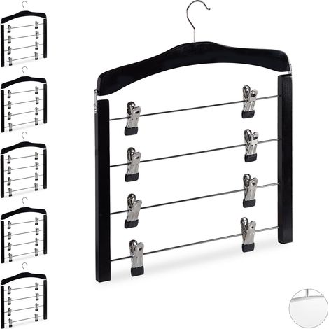 Set of 6 Relaxdays Multi Skirt Holders Compact, 360° Swivel Hooks, Clips for Pants and Skirts, Wooden, Black