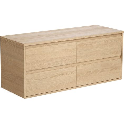 Vente-Unique – Meuble sous vasque suspendu 120 cm – Placage chêne – 4 tiroirs coulissants soft close – Éco-responsable pour salle de bain (1/4)