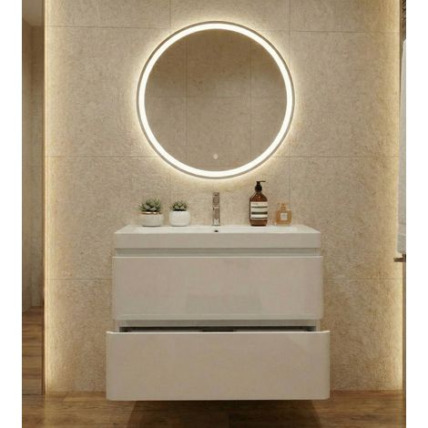 Meuble Salle de Bains avec vasque/lavabo laqué Blanc brillant BORA 80 suspendu laqué Blanc brillant (1/5)