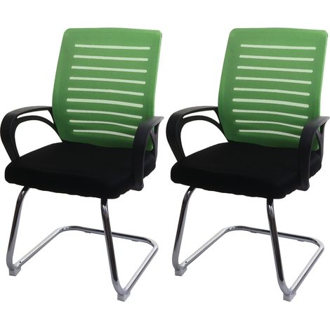 Lot de 2 chaises de conférence HWC-K51 piétement luge - charge max. 150 kg tissu/textile - vert (1/5)