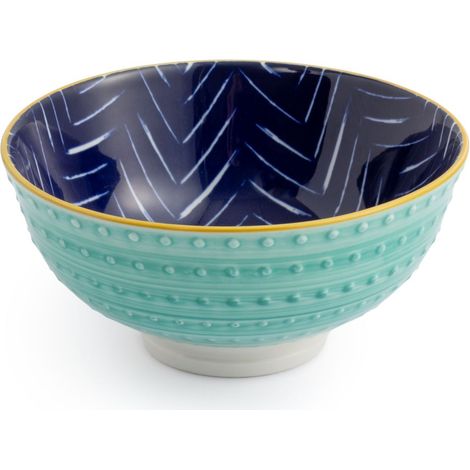Mikasa indigo chevron stoneware nibble bowl, patterned dip bowl for dining, multi-purpose serving dish, 12cm