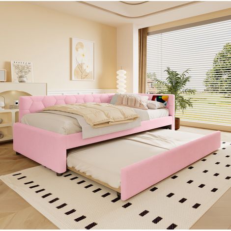 lit enfant chambre rangement 90x200 bouclette rose OKMYHOME (1/5)