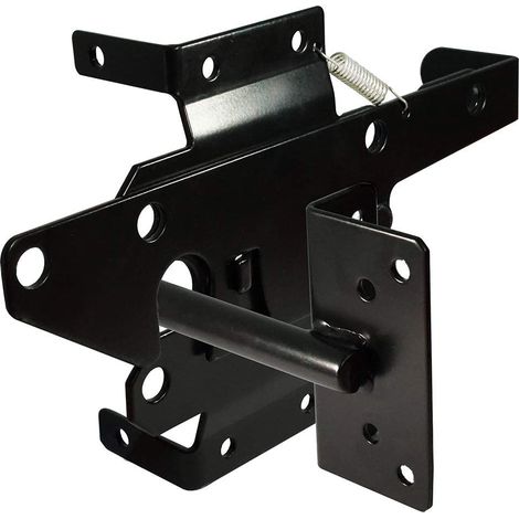 Loquet de portail autobloquant robuste à levier de gravité automatique en bois/PVC avec matériel de fixation, pour sécuriser la piscine, cour, jardin, en acier, noir (1/5)