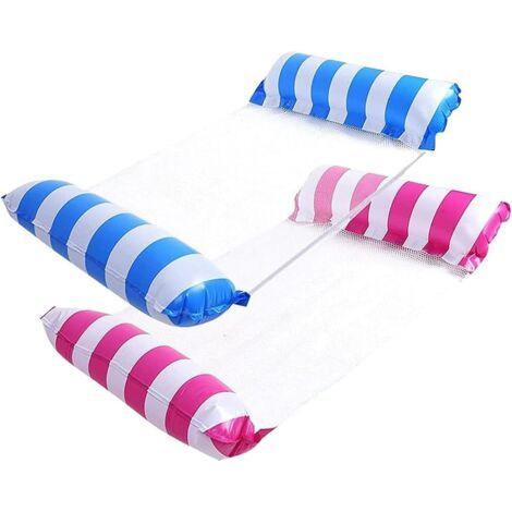 PA Aiperq Hamac de Piscine, Lot de 2 Flottantes Hamac Lit Flottant Chaise Longue Gonflable 4 -en-1 Hamac Flottantes Pliable Portable Hamac Flotteur Ultraléger,Bleu Clair+Rose Rouge (1/5)