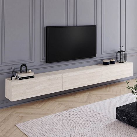 Mueble de televisión suspendido ELIO de 270 cm con 3 puertas y acabado en travertino (1/5)