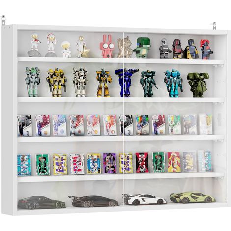 Armario de pared de 5 baldas con 4 baldas ajustables y puertas de cristal, ideal para el hogar y la oficina, 60x80 cm, blanco.