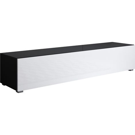 Lowboard Hängend TV-Schrank Fernsehtisch TV Möbel TV-Ständer 1 Falltür 160x30x40cm Modell Luke H2 Schwarz und Weiss Glanz (1/4)