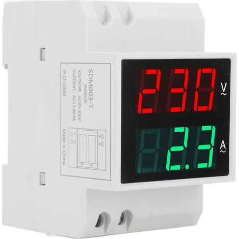 AC DIN Rail Meter Single Phase Dual LED Display Voltmeter Ammeter Voltage Current Meter AC80‑300V 0.1‑99.9A (1/4)