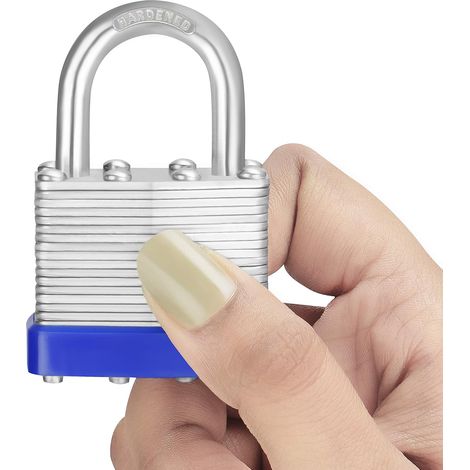 Lucchetti in acciaio laminato per impieghi gravosi con 2 chiavi (confezione da 4) - Manico da 6 mm - 6,5 x 4,3 x 2,5 cm - Lucchetto resistente alle intemperie per esterni/interni, per garage e armadie (1/4)